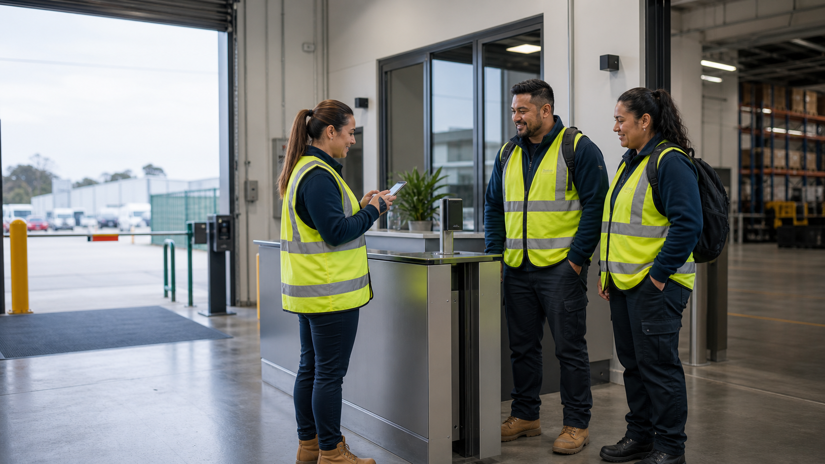 Contractor checking in at warehouse access point